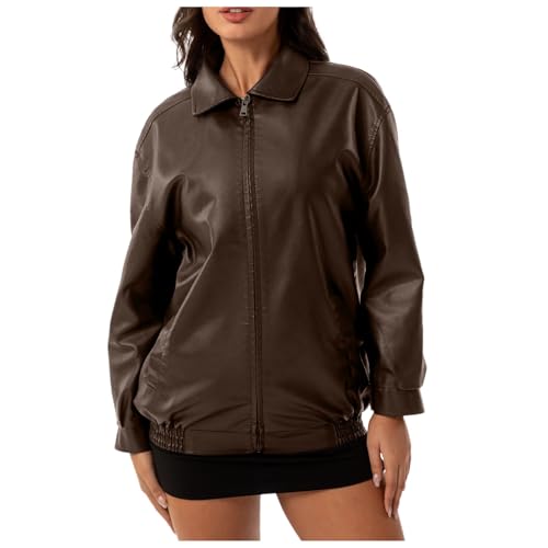 Veste en cuir surdimensionnée col revers manches longues