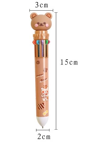 FASHION YO Multicolor teddy bear Pens 0.5mm 10-in-1 Retractable Ballpoint Pens 10 Colors Transparent Barrel Ballpoint Pen for Office Supplies and kids school (Brown Bear) - Image 3