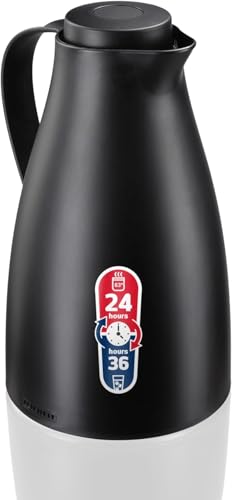 Leifheit Harmonic 1L Thermoskanne, 100 Prozent dicht, Isolierkanne für bis zu 24h heißen Kaffee und Tee, Öffnen Schließen und Gießen mit einer Hand, Kaffeekanne BPA frei, Teekanne, schwarz