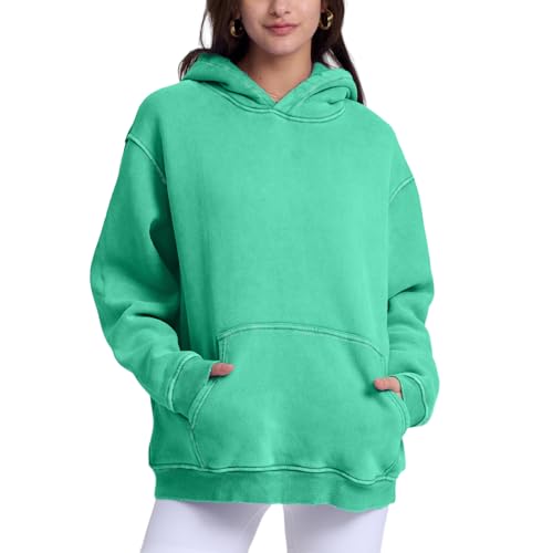 Image of FAIABLE Womens Oversized Acid Wash Hoodie Unisex Heavyweight Cotton Hoodies Fleece Vintage Washed Sweatshirt Women Men