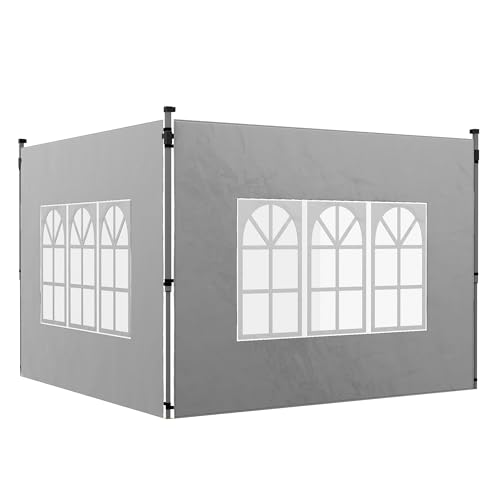 Outsunny 2 Paredes Laterales para Carpas de 3 x 3/3 x 4 m, 295x195 cm, Paredes Laterales de Repuesto para Cenador de Tela Oxford con Ventana, para Jardín, Exteriores, Fiestas, Gris Claro