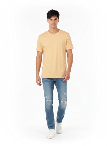 Image of URLI Unisex Natural Dye Harvest Yellow Slub Cotton Tshirt | Soft Breathable Crew Neck | Pomegranate Rind Dyed Everyday Wear for Men and Women