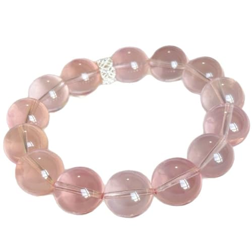 HHCTEBEC Pulsera de Cuarzo Rosa para Mujer, Pulsera elástica de Cristal Rosa Natural para el Amor, Cuidado Personal de la Amistad, Regalo de San Valentín para Ella, Esposa, Novia,12MM