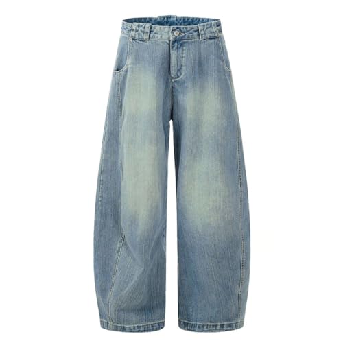 Men’s American Style Lightning Pattern Denim Jeans, Gradient Color, Wide Leg, Summer Loose Fit