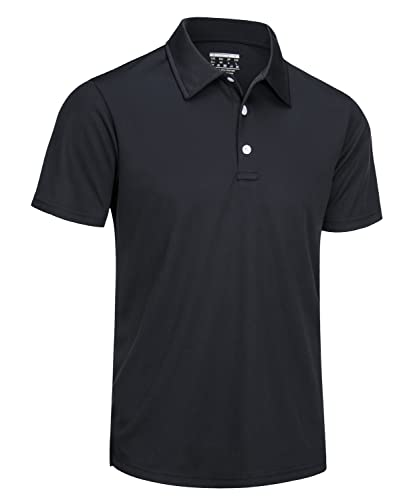 TACVASEN Polo de Manga Corta de Secado Rápido para Hombre Camiseta de Golf Informal Regular con Botones Negro,3XL