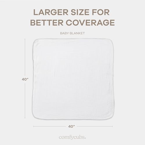 Image of Comfy Cubs Muslin Baby Blanket - Soft, Lightweight, 6-Layer Cotton Swaddle Blankets for Newborns, Infants & Toddlers - 40 inch x 40 inch Large, Breathable & Versatile for Sleeping & Tummy Time - White