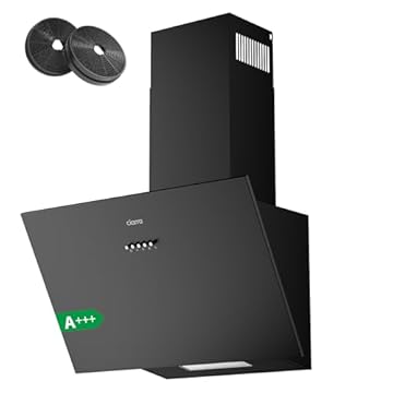 CIARRA CBCB6762A Cappa Aspirante Inclinata 60 cm Classe A+++ - 650 m³/h - Cappa da Cucina 3 Velocità con Filtri Carbone Inclusi - Ricircolo o Scarico - Nero