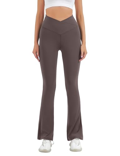 Image of HEGALY Women's Flare Yoga Pants - Crossover Flare Leggings Buttery Soft High Waisted Workout Casual Bootcut Pants