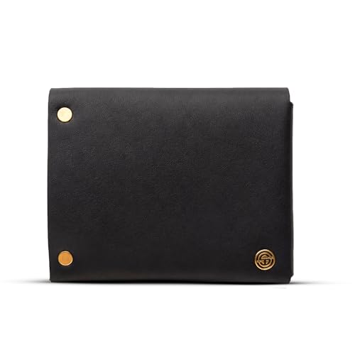 Image of STRUTT Crushed Finish Genuine Leather Batua Wallet for Men & Women | Handcrafted Black Leather Cash & Card Holder | Snap Button Closure | Compact Ethnic Money Pouch
