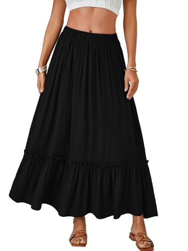 LYANER Women's Maxi Long Skirt High Waist A Line Summer Flowy Ruffle Beach Skirt2