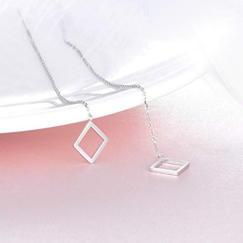 18K White Gold Threader Earrings For Women Dangle, Square Long Chain Earrings Jewelry Gifts For Her #TOP3