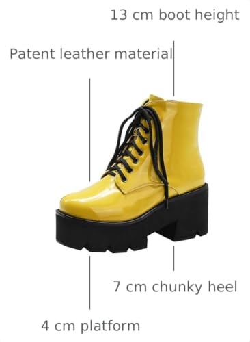 Image of Parisuit Womens Goth Patent Ankle Boots Platform Chunky Combat Boots