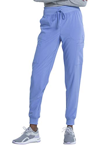 EDS Essentials Jogger Scrubs for Women, Drawstring Scrub Pants DK065P, L Petite, Ciel