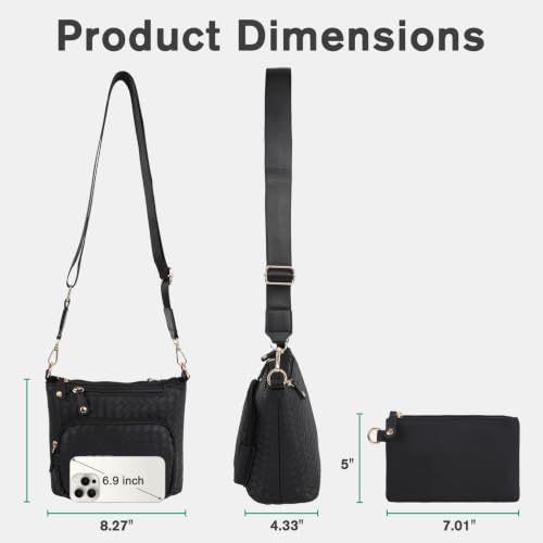 U+U Woven PU Leather Crossbody Bags for Women, Multi Compartment Shoulder Handbag with Adjustable Wide Strap and Removable Zipper Pouch (Black) — view 4