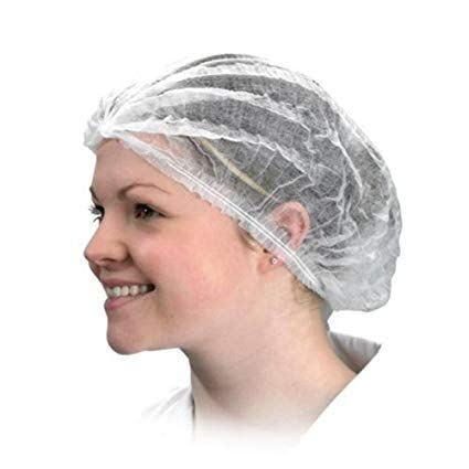1000 x Blanco Gorro Desechable de Polipropileno Fábrica, Trabajo, Almacén, Hostelería, Alimentación, Laboratorio, Industria - Redondo - CE