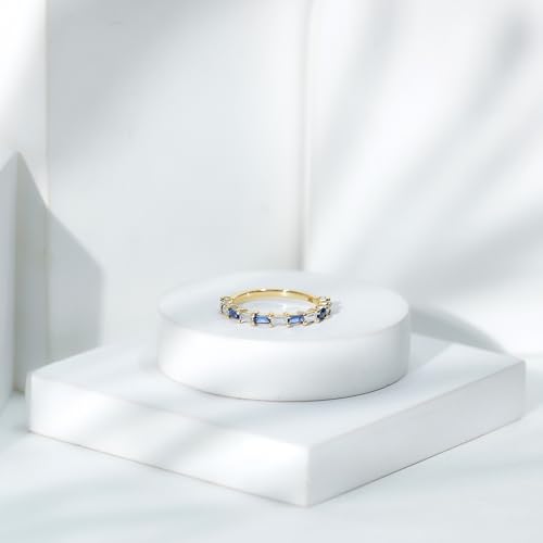 Certified Lab Grown Blue Sapphire Moissanite Half Eternity Band, AAAA Quality, Sapphire East West Ring (Ready To Gift)3
