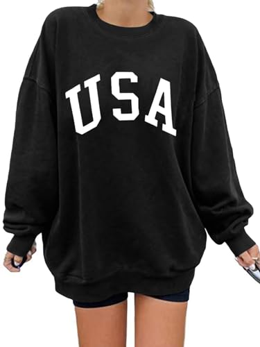 Image of Langwyqu Women's Oversized Sweatshirt Los Angeles California Crewneck Long Sleeve Casual Loose Pullover Tops