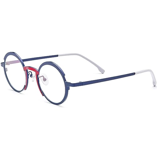 Image of FONEX Colorful Pure Titanium Glasses Frame Women Retro Round Eyeglasses