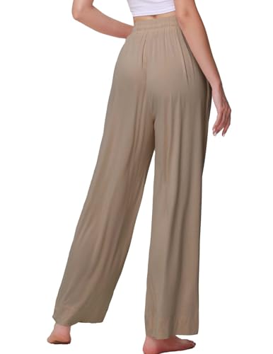 Image of Veseacky Women's Wide Leg Lounge Pants Yoga Pajamas Comfy Stretch Drawstring Pajamas Puls Size Dance Bottoms S-4XL