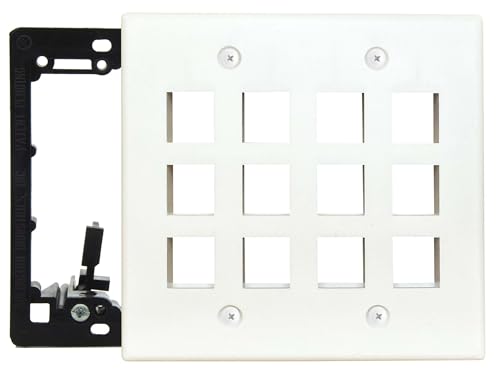 DIYTECH Keystone Wall Plate 2 Gang Keystone Wall Plate 12 Port Keystone Jack Wall Plate Supports Keystone Jack or Modular Inserts In Wall Patch Panel w/Mounting Bracket - White