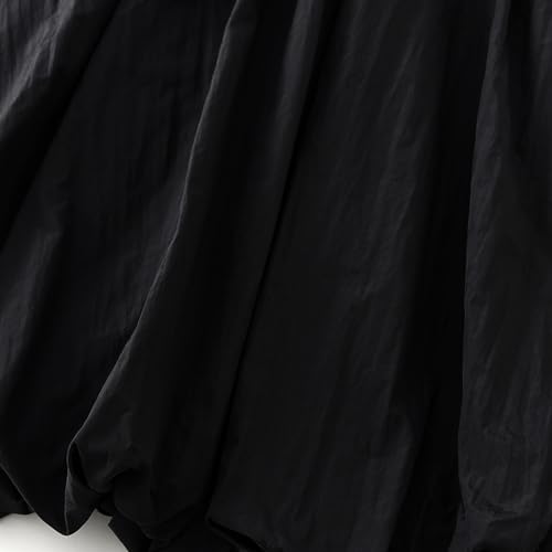 Women's High Waisted Balloon Midi Skirt Flowy Elastic Waist Bubble Hem Skirt Black Lightiweight Casual Party Summer4
