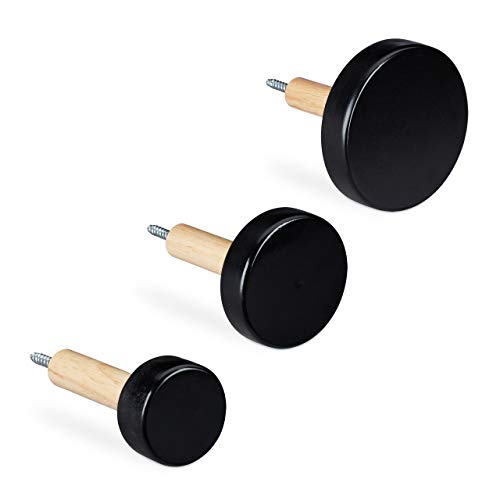 Relaxdays Wandhaken, 3er Set, Knopf Design, rund, zum Schrauben, Holz, D:...