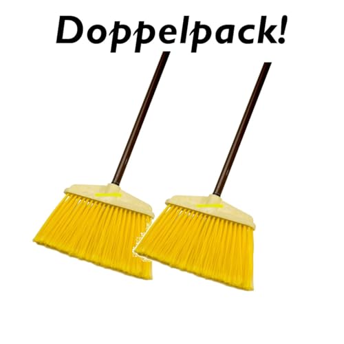 2 Stück Universal Besen BROOMI mit Stiel, gelbe Kunststoffborsten, Kehrbesen, Gartenbesen mit Metallstiel zum fegen und kehren, Lange Borsten, Straßenfeger für draußen, Doppelpack! – Bild 3