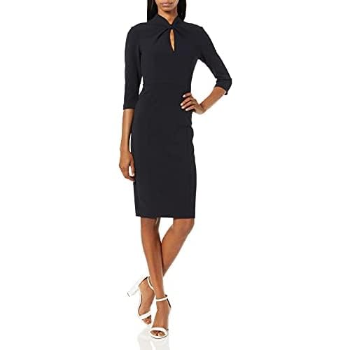 Donna Morgan Women's Stretch Crepe 3/4 Sleeve Twisted Neckline Sheath Dress Dress