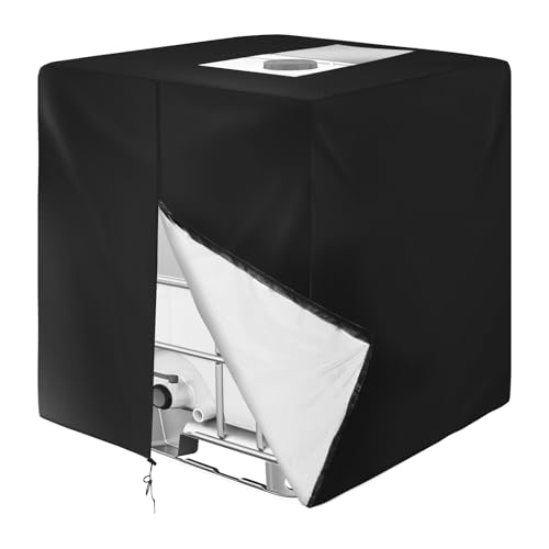 Skyrun IBC Tote Cover Outdoor Water Tank Covers Waterproof 275 Gallon for 420D 1000L Garden Water Tank and Rain Barrel (Black)