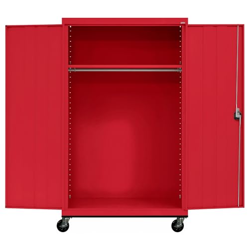 Sandusky Lee TAWR462472-01 Transport Series Mobile Wardrobe Storage Cabinet with Wheels and Adjustable Shelf, 24" Depth x 46" Width x 73" Height, Red - Thumbnail 4