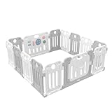Baby Playpen, UNICOO Adaptable Playpen for Babies & Toddlers, 60x60 inches Safe and Secure Play Area, Shape Adjustable Baby Play Fence, Indoor/Outdoor Safe Play Yard (Q02-WG White Grey)