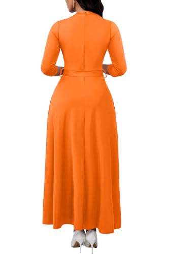 Image of FANDEE Maxi Dress for Women, Casual V Neck 3 /4 Sleeve Long Dresses with Pockets