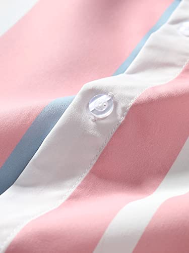 GORGLITTER Men's Beach Vacation Shirts Button Up Short Sleeve Color Block Striped Collar Tops Shirts3