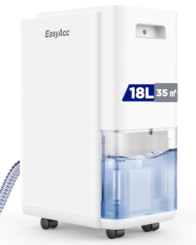 EasyAcc Luftentfeuchter 18L/Tag,Energieeffizienter elektrischer Luftentfeuchter mit Wäschetrocknungsmodus,Feuchtigkeitssensor,24H Timer,Wassertank 3L,Raumgröße ca. 35m² für Keller,Lagerraum,Waschraum
