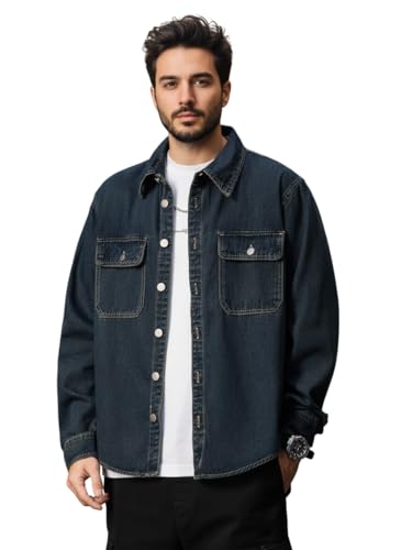 Image of GRECIILOOKS Men's Full Sleeve Regular Fit Casual Denim Shirt | Cotton Shirts for Man |Stylish Trendy Shirt for Men