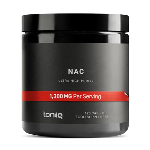 Toniiq 1300mg NAC - 2 Month Supply - Min. 98%+ Tested Purity - Ultra High Strength Bioavailable NAC Cysteine Supplement - 120 Vegetarian N Acetyl Cysteine Capsules -Lab Tested TQ