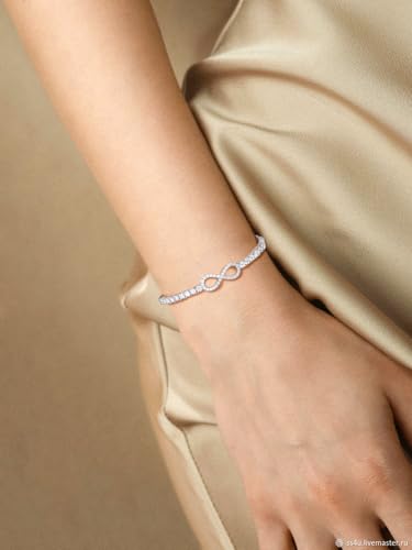 Imitation Diamond Infinity Tennis Bracelet for Women 3mm, 18K Gold Vermeil Moissanite Adjustable Bracelet, Skin-friendly .925 Sterling Silver Bolo Chain for Wrist Measuring 4"-9.5", D Color VVS1 Lab-created Diamond Jewelry Gift for Women4