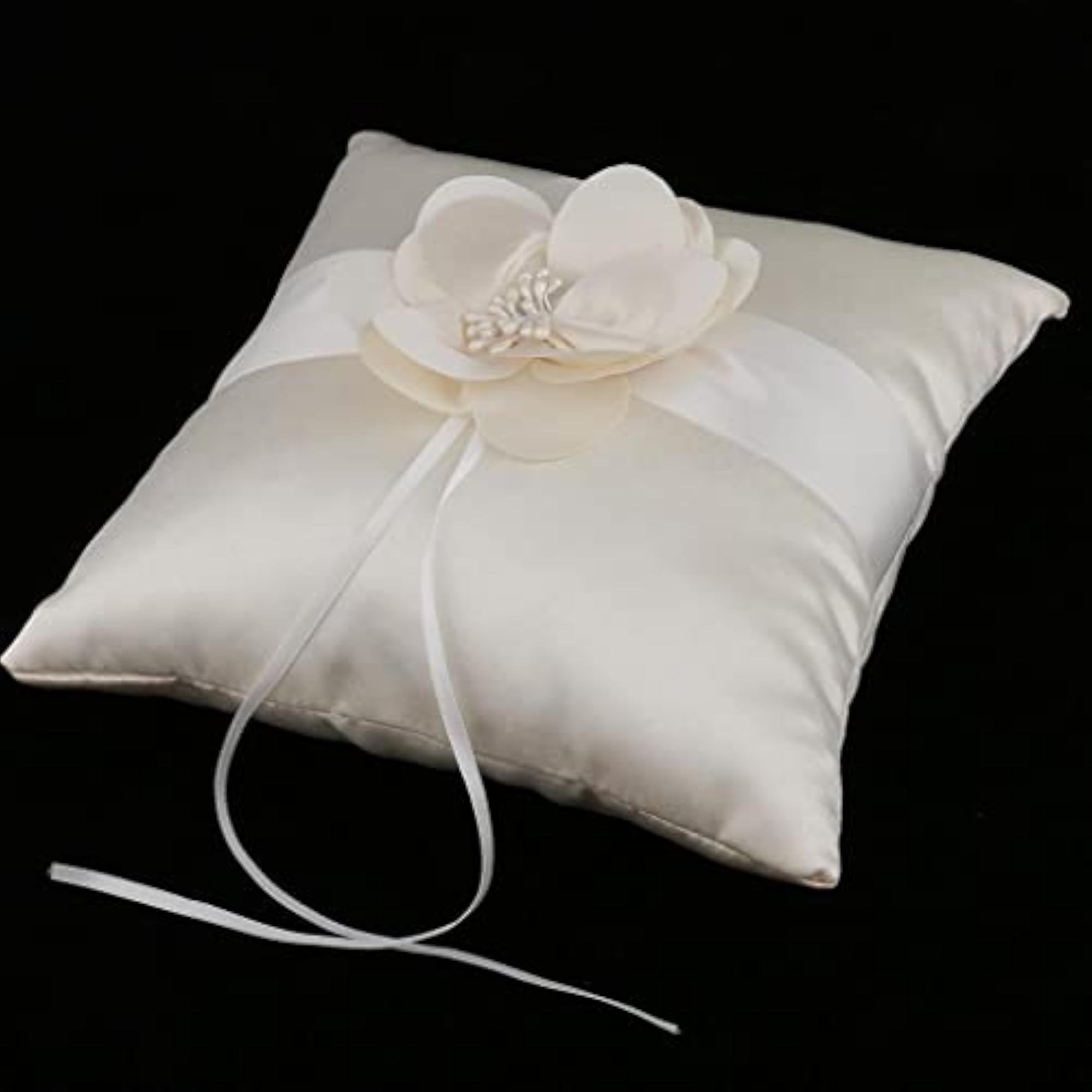 Wedding Ceremony Satin Flower Ring Pillow, Champagne