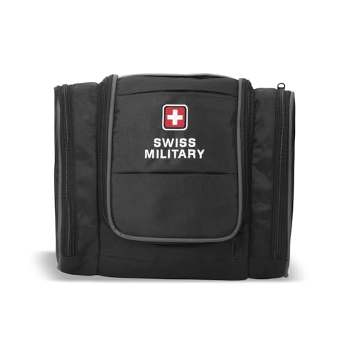 Swiss Military Unisex 5L Water-Resistant Toiletry Bag for Travel with Multiple Compartments, Quick Access Pocket, Durable Zippers, Organizer for Toiletries, Makeup and Essentials-Black