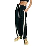 Pantalones Cargo Mujer Y2K Gran Talla Pant Multi Bolsillos con Cremallera Casual Pantalón Mujer Running Ocio Elástico Ropa Algodón Streetwear Barato, Negro , XL