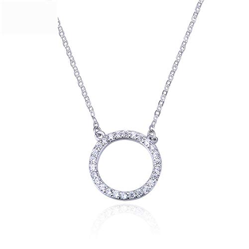 Chaîne clavicule argent S925 femme avec pendentif rond strass rétro élégant