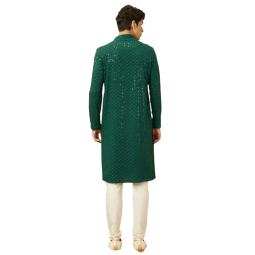 Mens Kurta Embroidered cotton Kurta Pajama Set, Large, Indian Style4