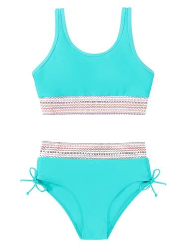 Image of Teen Girls Swimsuit Two-Piece Bikini Set Adjustable Shoulder Straps Bathing Suit Kid Athletic Swimwear with Chest Pad