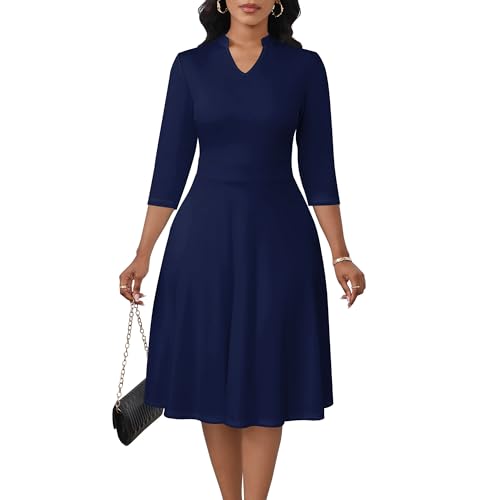 Image of PinkPatty Women's Casual A-line Midi Dresses 3 /4 Sleeve V Neck Fit and Flare Dress with Pockets