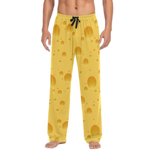 JHKKU Men's Pajama Pants Yellow Cheese Pjs Bottoms, L
