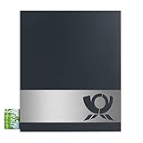 Design-Briefkasten anthrazit ral 7016 MOCAVI Box Zeitungsfach modernes Edelstahl-Motiv-Schild Posthorn V4A laser-geschnitten