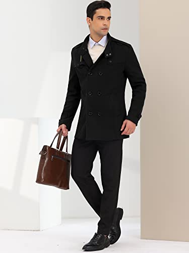 Image of Lars Amadeus Men's Winter Coat Classic Double Breasted Stand Collar | Classic double breasted pea coat with button closure and pockets, True to size fit Business ready
