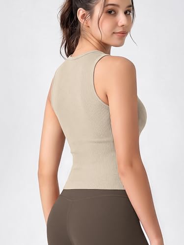 Image of ODODOS 3-Pack Seamless Crop Tank for Women Ribbed Soft High Neck Cropped Tops