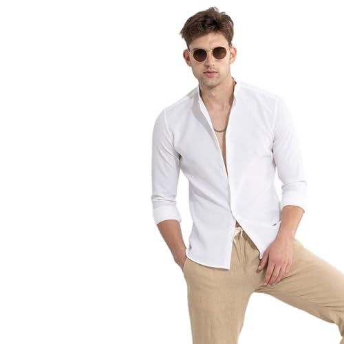 Image of SNITCH Slim-Fit Textured White Cotton Shirt