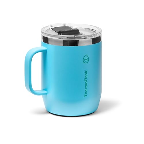 Image of ThermoFlask Insulated Coffee Mug with Handle and Splash-Resistant Lid (12 oz, Vivid Blue) - Stainless Steel Travel Mug for Coffee & Tea